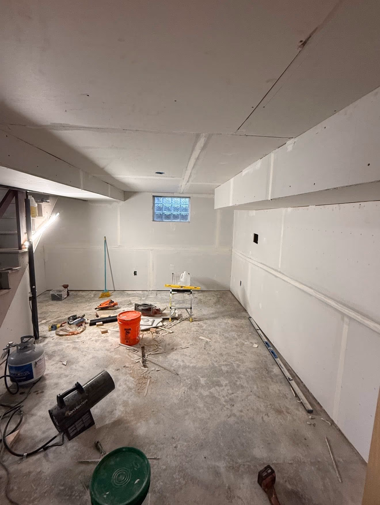 Basement drywall and finishing work in progress
