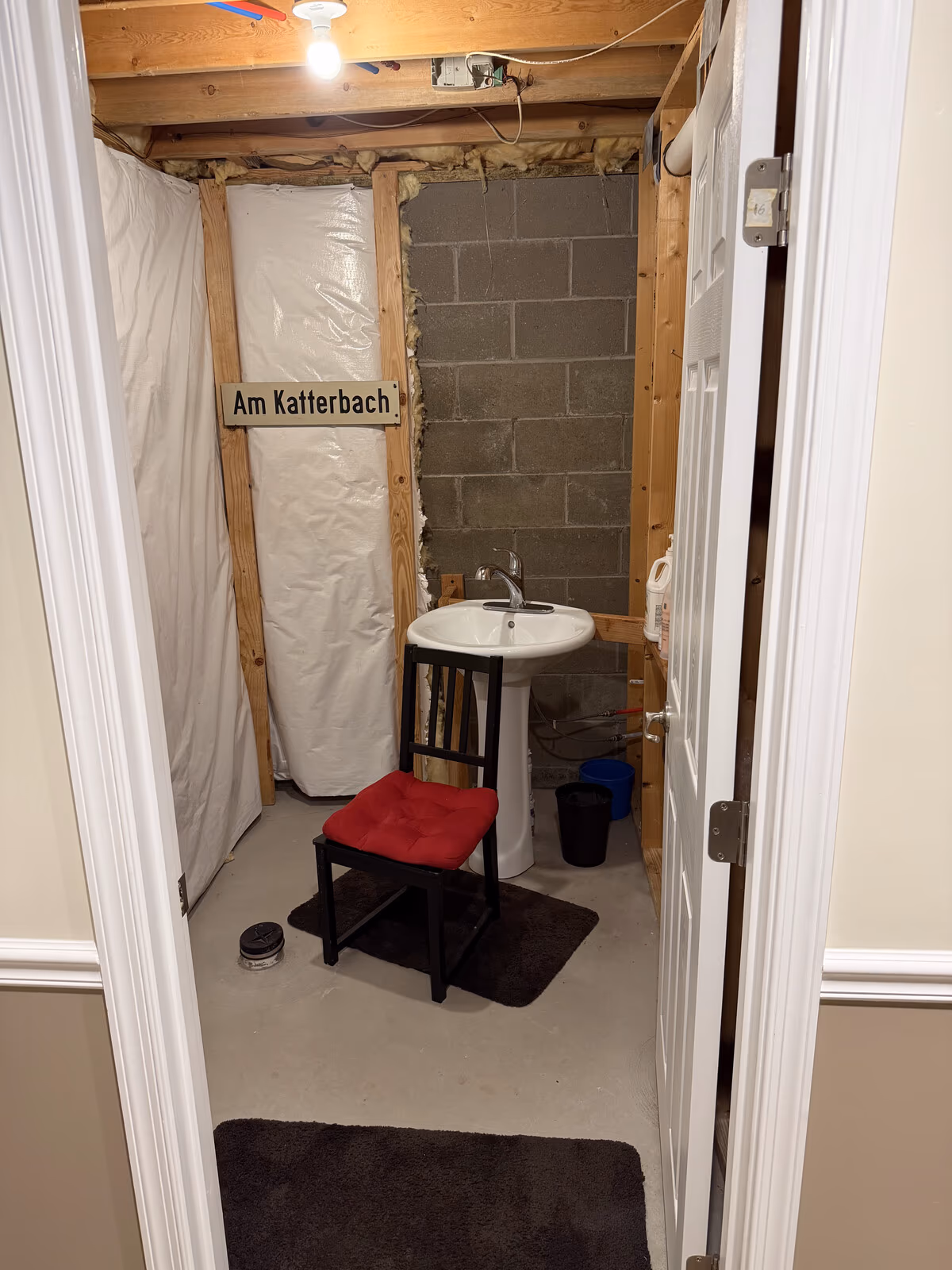 Bathroom protected and under construction mid-remodel