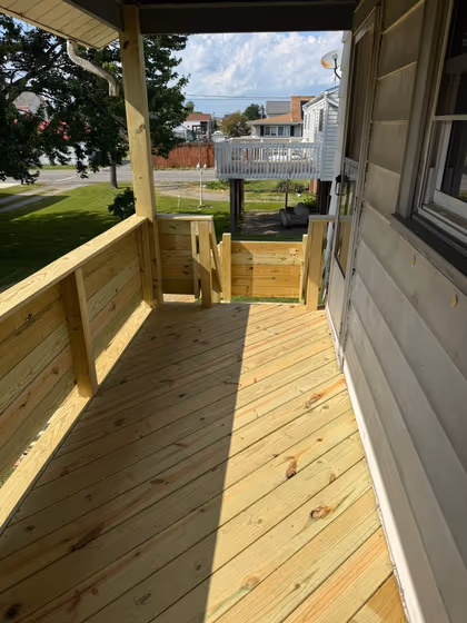 Close view of new wood decking and railings